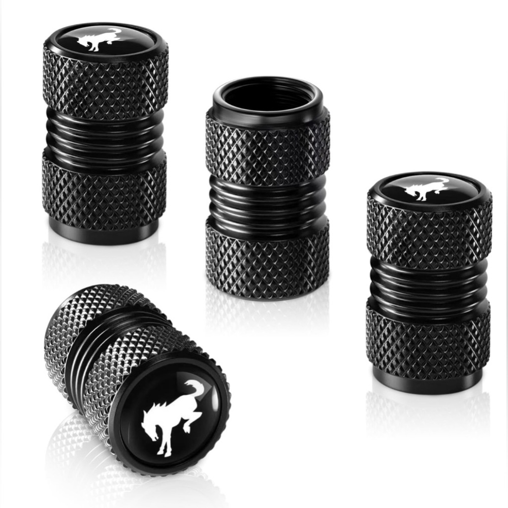 4 Pack Tire Valves Stem Caps Black Ford Bronco New